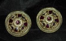 Carol Dauplaise Large Gold & Amethyst Shield Disc Clip on earrings