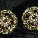 Carol Dauplaise Large Gold & Amethyst Shield Disc Clip on earrings