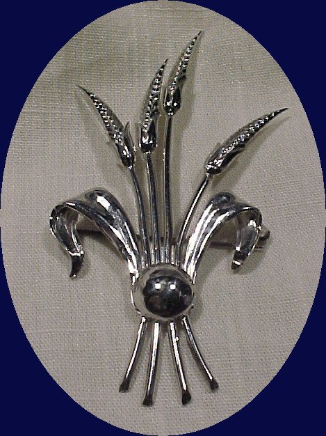 Sterling Silver Wheat Pin Brooch GK co. Signed