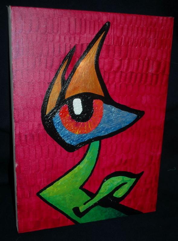 Eye with Horns Outsider Art Abstract Painting on Canvas Free Shipping