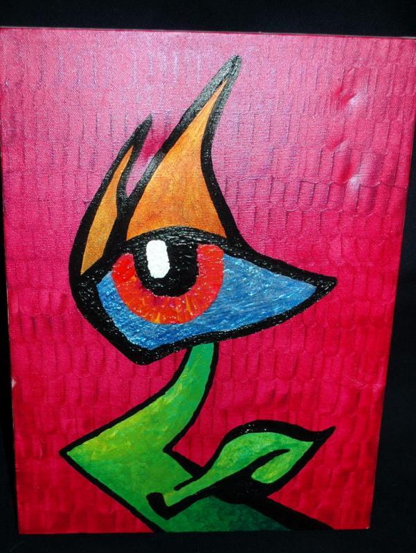 Eye with Horns Outsider Art Abstract Painting on Canvas Free Shipping