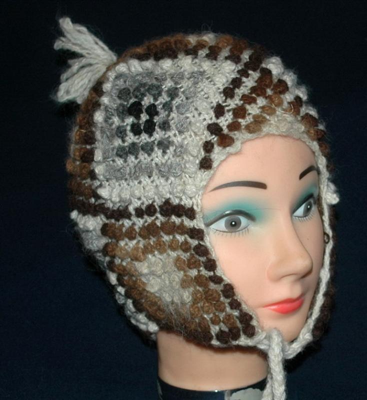 Natural Baby Alpaca Hand Knit Nubby Cap, Hat with Ear Flaps Free Shipping
