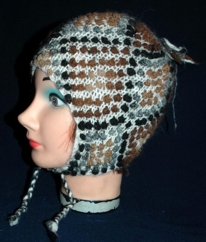 Natural Baby Alpaca Hand Knit Nubby Cap, Hat with Ear Flaps Free Shipping
