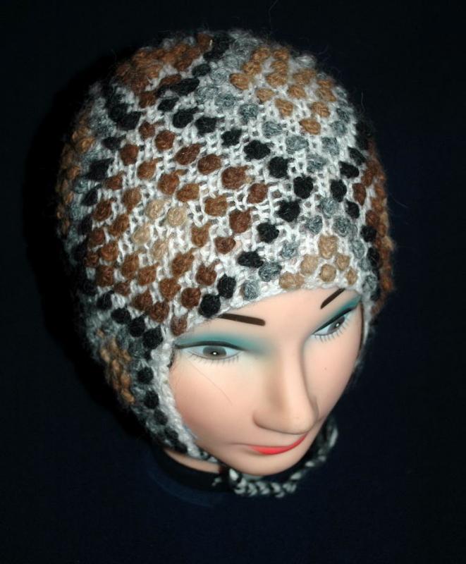 Natural Baby Alpaca Hand Knit Nubby Cap, Hat with Ear Flaps Free Shipping