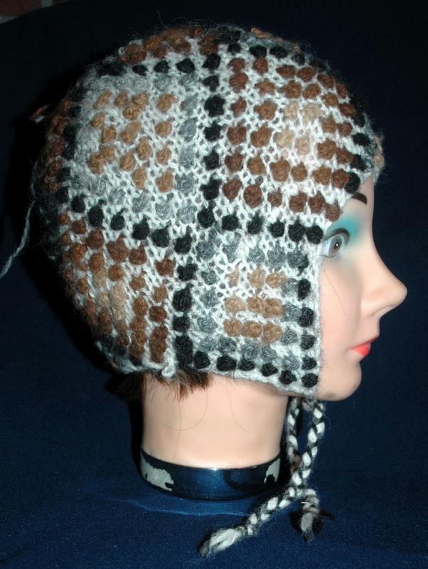 Natural Baby Alpaca Hand Knit Nubby Cap, Hat with Ear Flaps Free Shipping