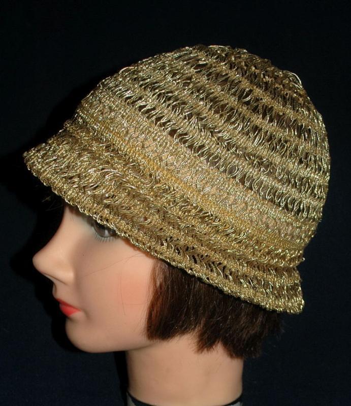 Vintage Metallic Gold Crochet Cloche Flapper Hat Free Shipping