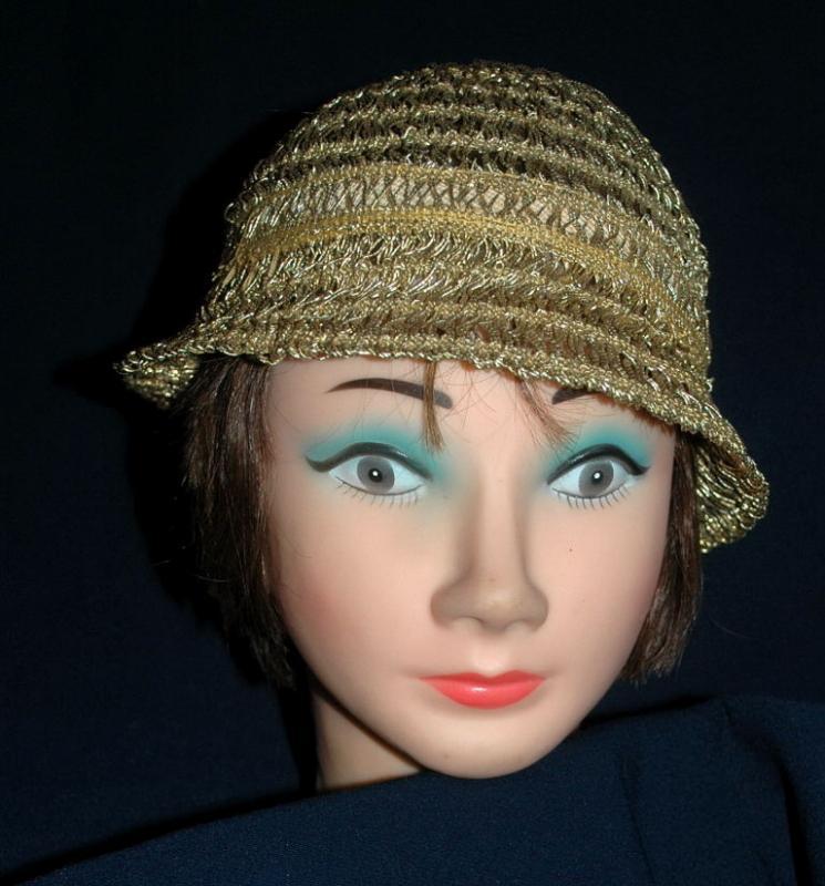 Vintage Metallic Gold Crochet Cloche Flapper Hat Free Shipping