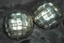 Large Modernist Silver Dome Criss Cross Clip On Earrings Signed