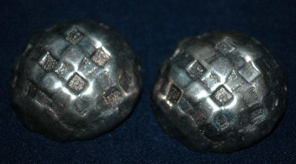 Large Modernist Silver Dome Criss Cross Clip On Earrings Signed