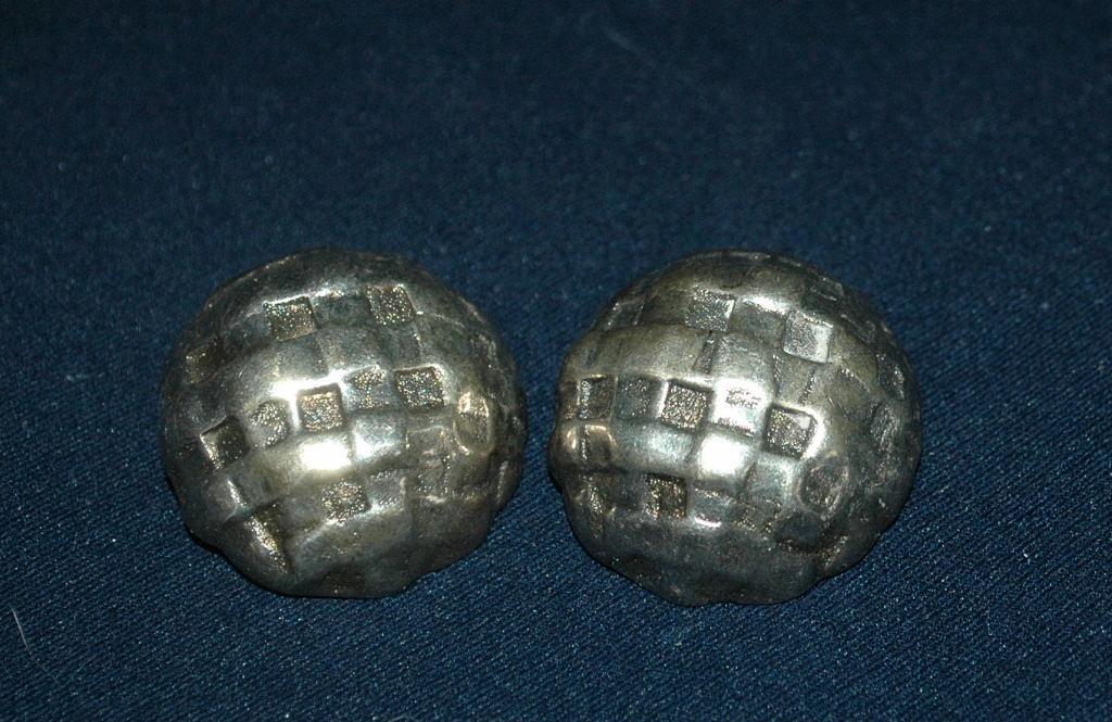 Large Modernist Silver Dome Criss Cross Clip On Earrings Signed