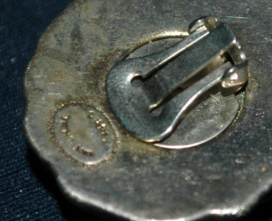 Large Modernist Silver Dome Criss Cross Clip On Earrings Signed