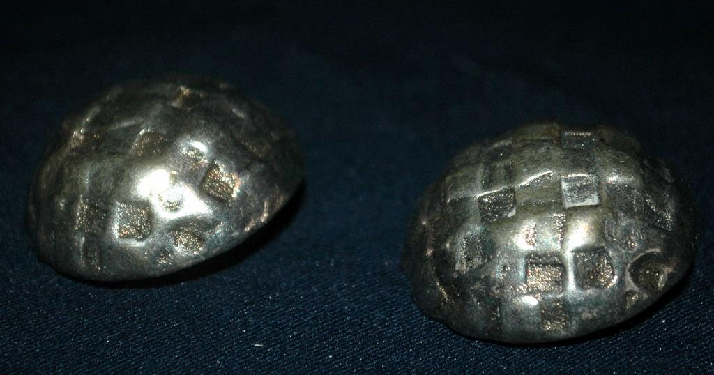 Large Modernist Silver Dome Criss Cross Clip On Earrings Signed