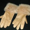 Ladies Leather Rabbit Fur Trimmed Gloves small Free Shipping