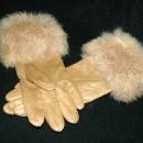 Ladies Leather Rabbit Fur Trimmed Gloves small Free Shipping
