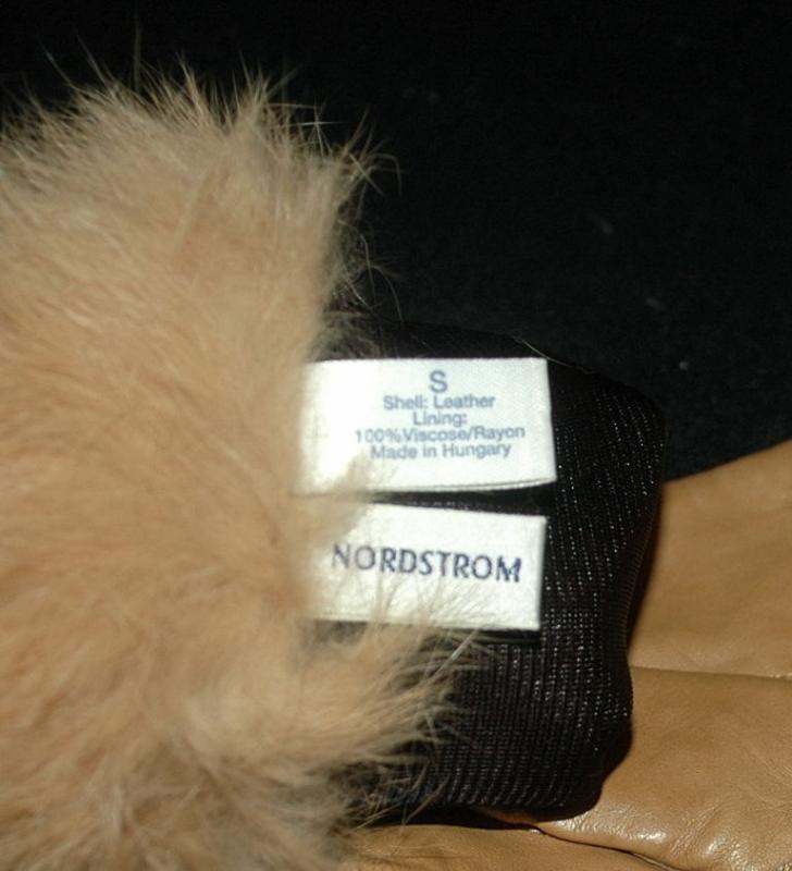 Ladies Leather Rabbit Fur Trimmed Gloves small Free Shipping