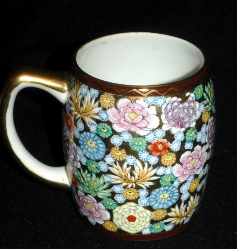 Kutani Ware Porcelain Japanese Gold & Flower millefleur Coffee Mug Cup