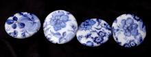 4 Birchcroft Porcelain China Buttons Blue / White Hand Painted Flowers