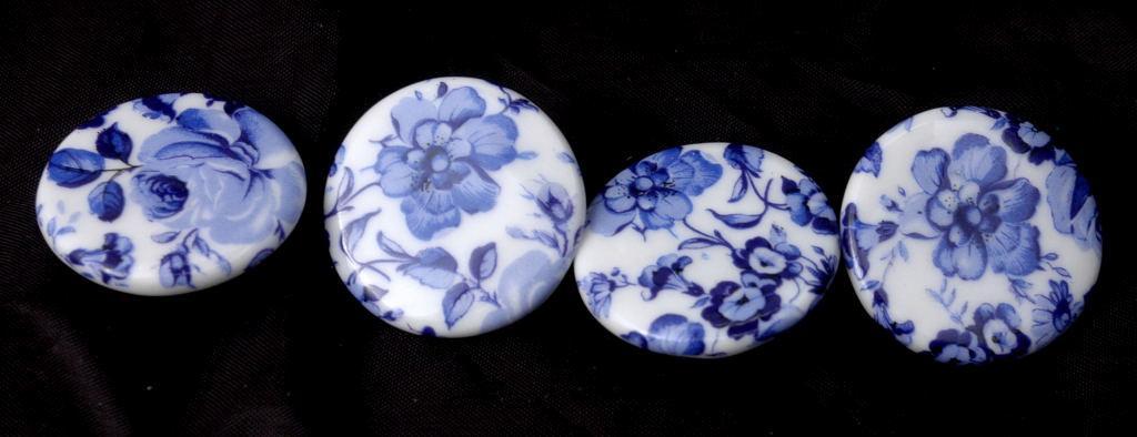 4 Birchcroft Porcelain China Buttons Blue / White Hand Painted Flowers
