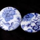 4 Birchcroft Porcelain China Buttons Blue / White Hand Painted Flowers