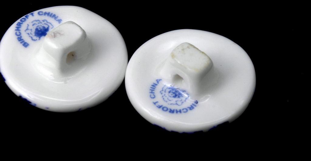 4 Birchcroft Porcelain China Buttons Blue / White Hand Painted Flowers
