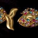 Goldfish Duo Brooch Set, with Muli Colored Crystals -1.75