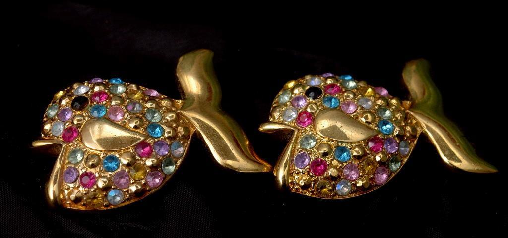 Goldfish Duo Brooch Set, with Muli Colored Crystals -1.75
