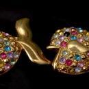 Goldfish Duo Brooch Set, with Muli Colored Crystals -1.75