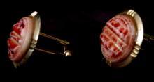 Vintage Leopard Skin Agate Glass Cufflinks Marked