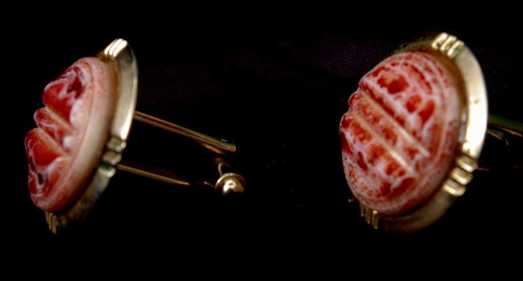 Vintage Leopard Skin Agate Glass Cufflinks Marked