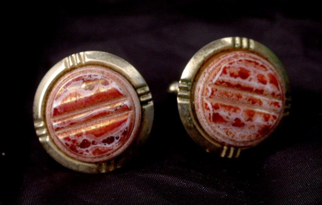 Vintage Leopard Skin Agate Glass Cufflinks Marked