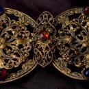 VICTORIAN BRASS & Glass FILIGREE BELT BUCKLE LADIES