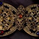 VICTORIAN BRASS & Glass FILIGREE BELT BUCKLE LADIES