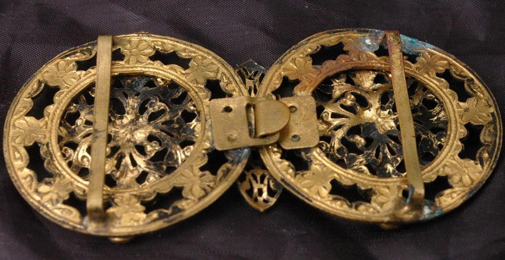 VICTORIAN BRASS & Glass FILIGREE BELT BUCKLE LADIES