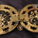VICTORIAN BRASS & Glass FILIGREE BELT BUCKLE LADIES