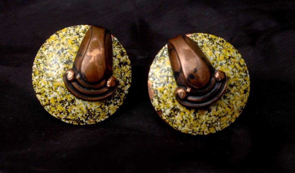Art Deco Enamel Over Copper Cufflinks Yellow