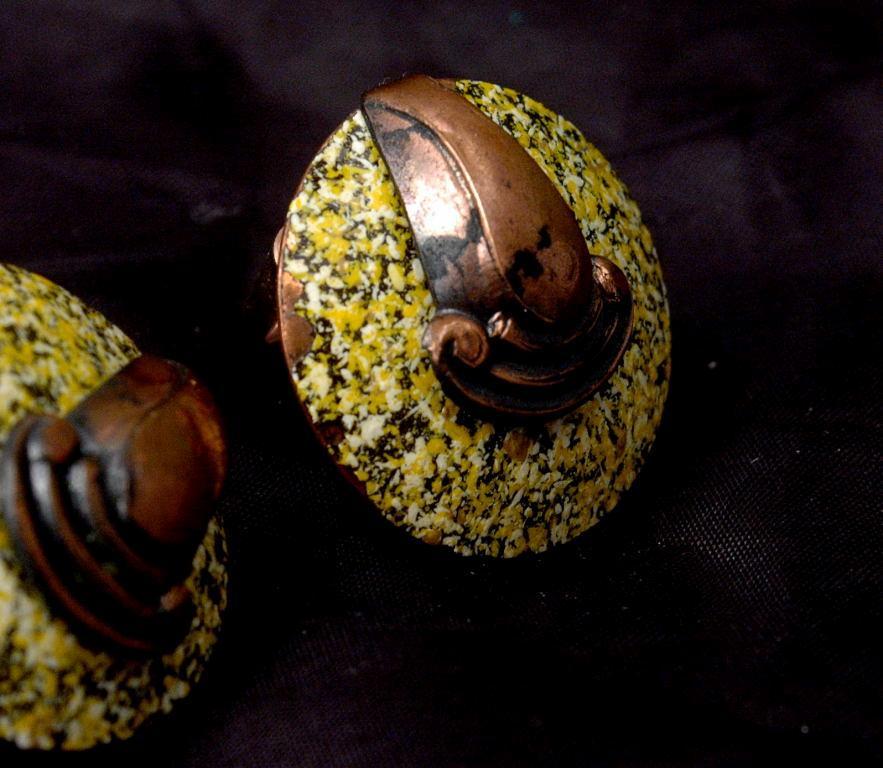 Art Deco Enamel Over Copper Cufflinks Yellow
