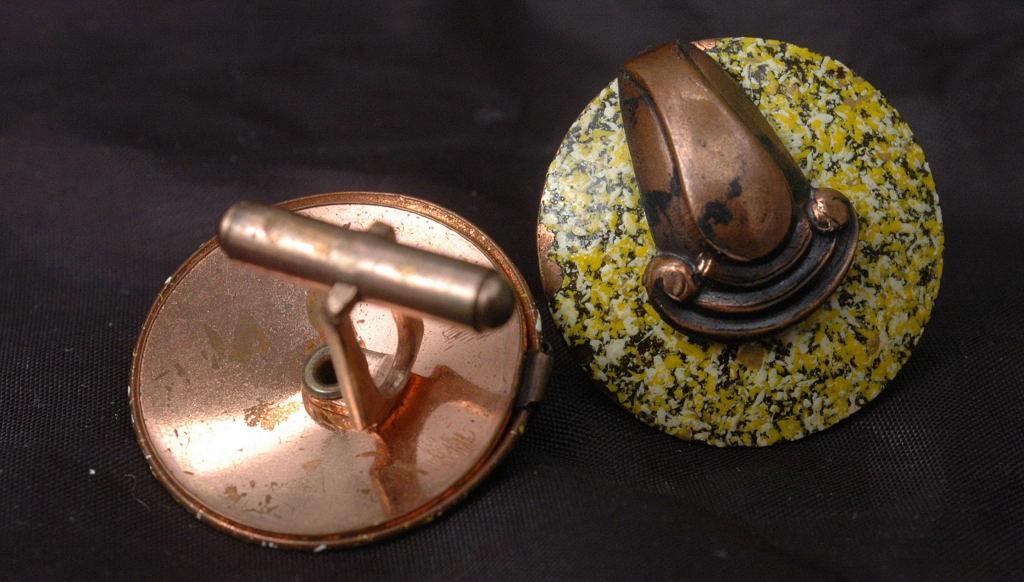 Art Deco Enamel Over Copper Cufflinks Yellow