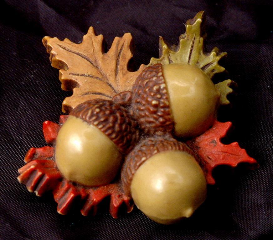 Carved Bakelite Acorn Brooch