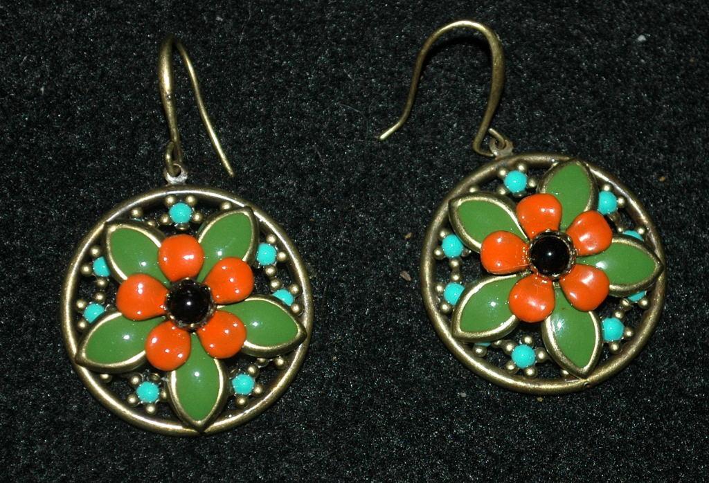 Enamel Flower Brass Earrings ( large)
