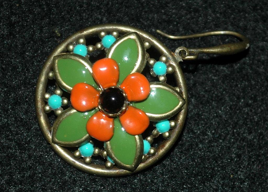 Enamel Flower Brass Earrings ( large)