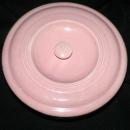 Old Pink USA Ringed Pottery Casserole Baking Pot Bowl with Lid ---Really Old! and signed