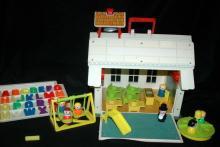 Vintage Fisher Price School House with Play Ground and Little People