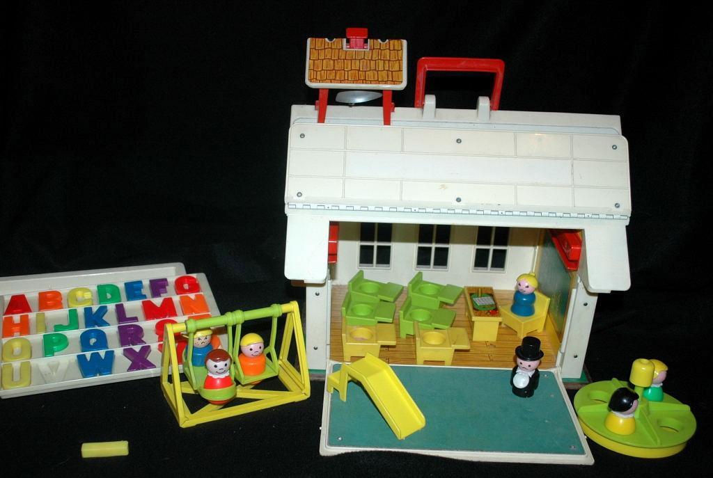 Vintage Fisher Price School House with Play Ground and Little People