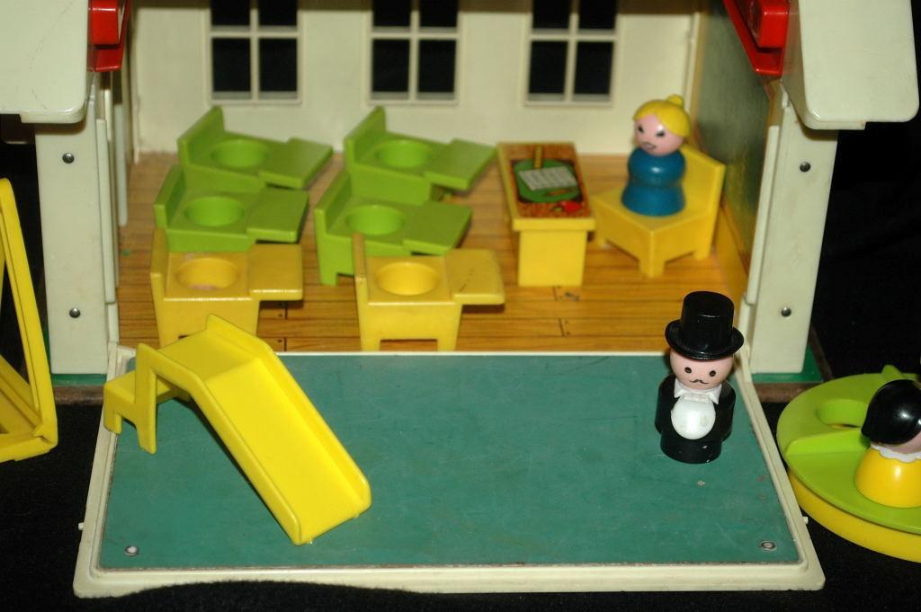 Vintage Fisher Price School House with Play Ground and Little People