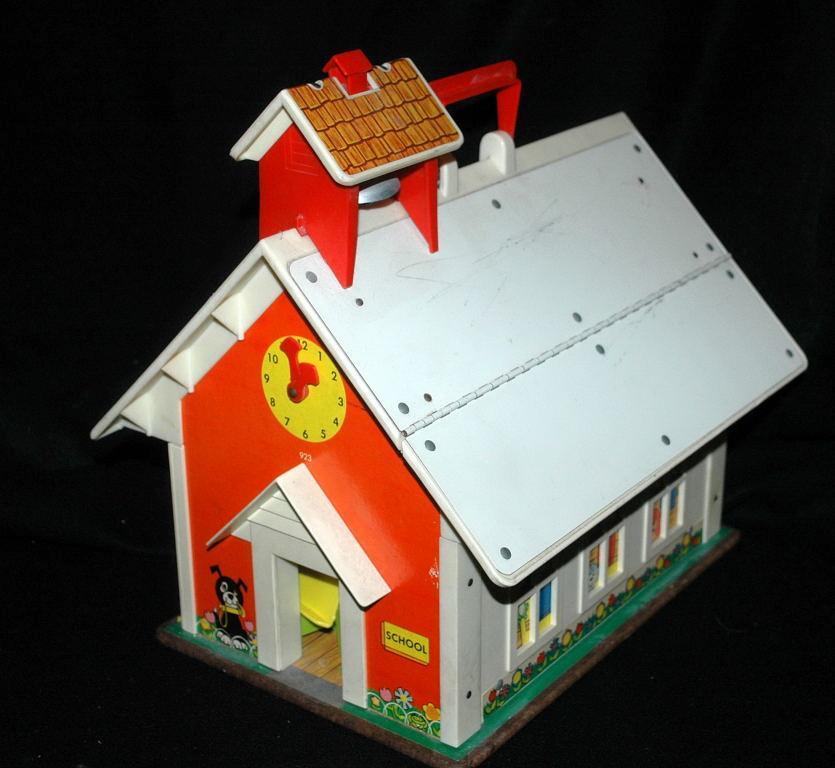 Vintage Fisher Price School House with Play Ground and Little People