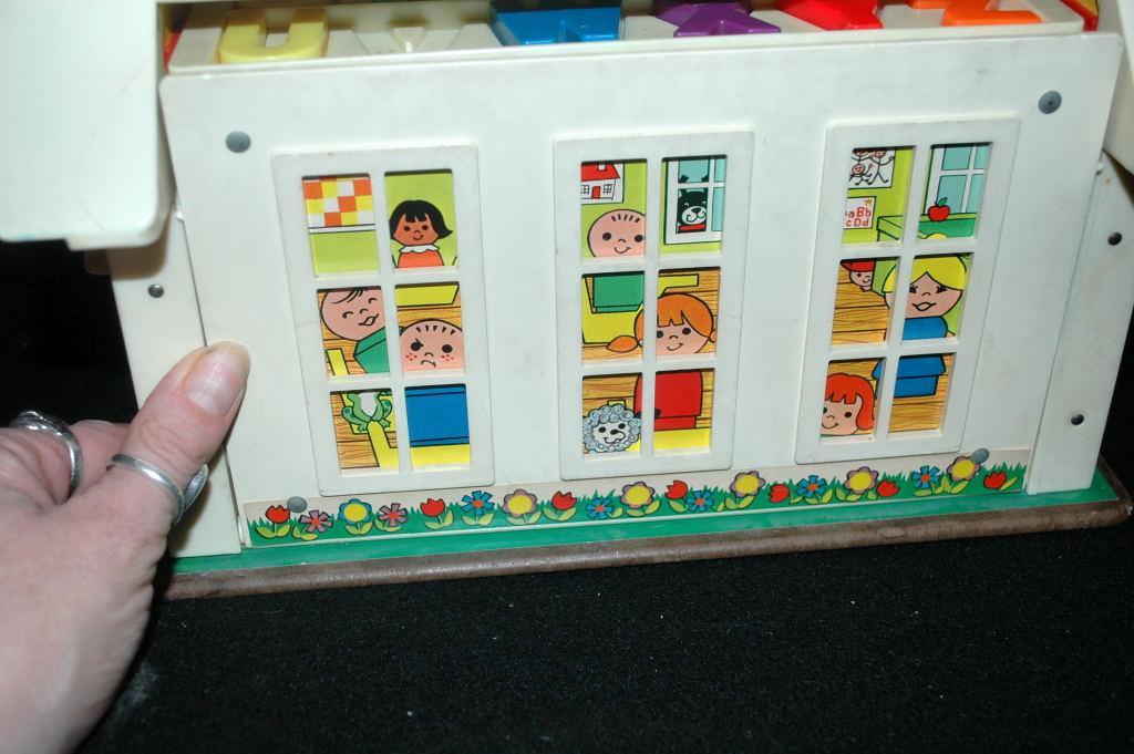 Vintage Fisher Price School House with Play Ground and Little People