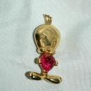 Tweety Bird Gold and Pink SWAROVSKI Crystal Heart Pin Brooch
