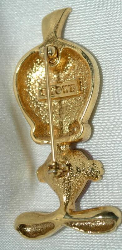 Tweety Bird Gold and Pink SWAROVSKI Crystal Heart Pin Brooch