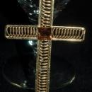 Very Large Van Dell 12K Gold Filled Cross with Dark Amber Crystal Center.