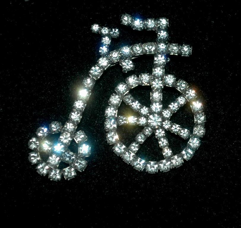 White Rhinestone Antique Bicycle or tricycle Pin